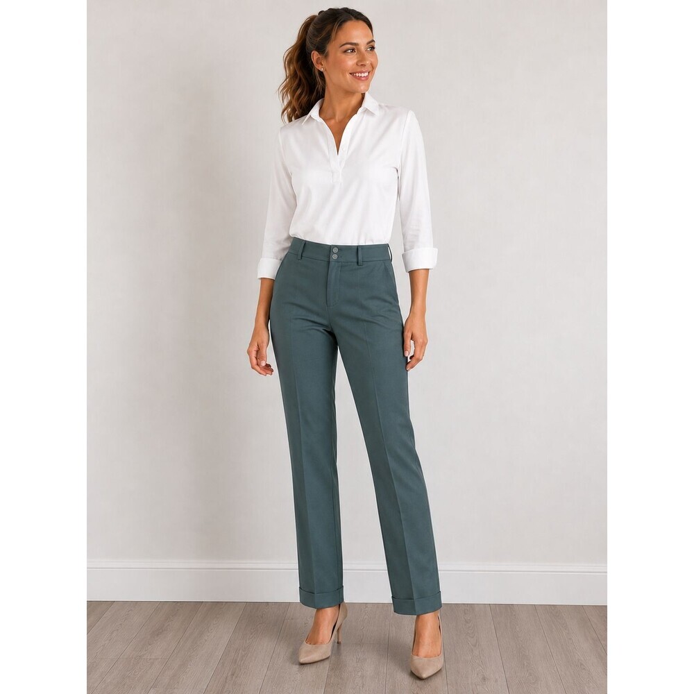 Theory Relaxed Wool Laine Lycra Dress Pants Women's Size 4 Green Business Casual